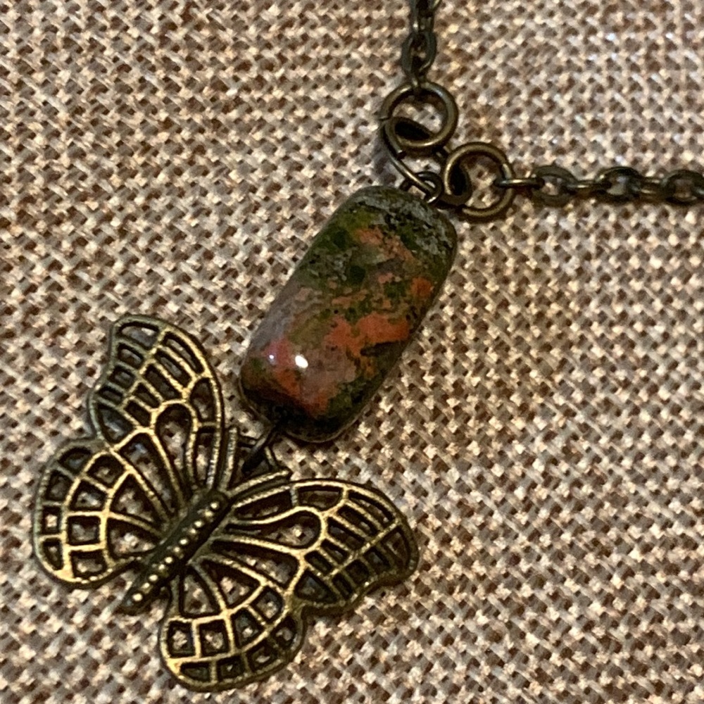 Butterfly Unakite Stone Necklace Handmade